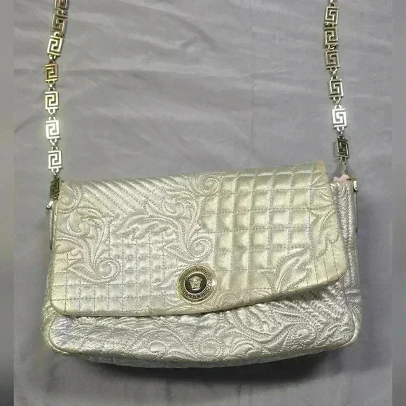 Metallic silver Versace purse great condition 8 by 12 inches - Picture 1 of 17
